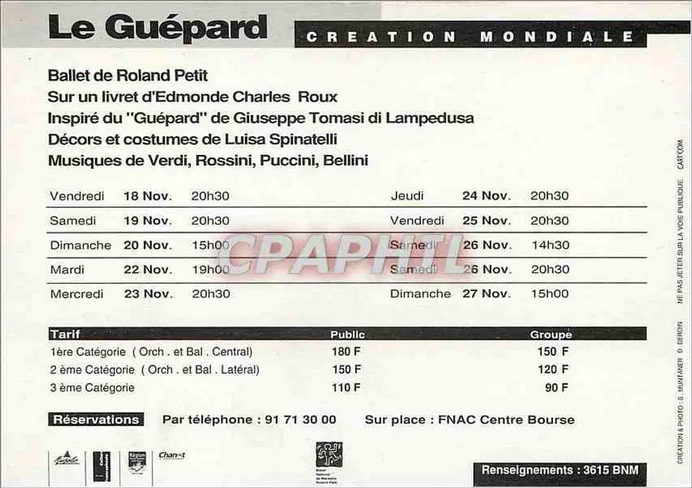 Ballet National de Marseille Roland Petit — Le Guépard — Welturaufführung — Opéra de Marseille - Rückseite