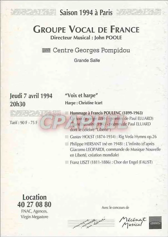Französischer Gesangverein — Saison 1994 — Verlag: Französischer Gesangverein - Rückseite
