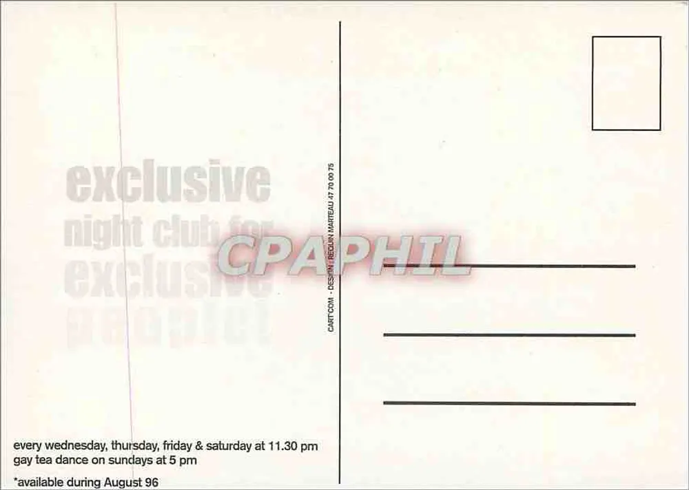 Palace Night Club - Paris — Promotion 'Two for the Price of One' — Carticom, Design Béduin Manteau - Rückseite