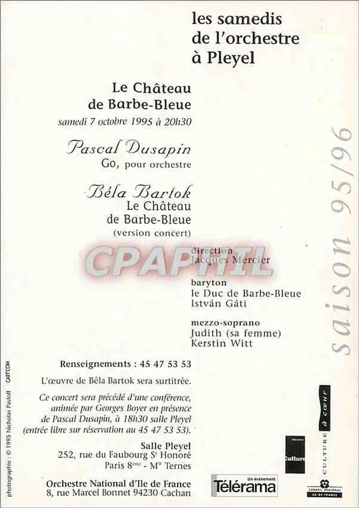 Orchestre national d'Île-de-France — Saison 95/96 — Jacques Mercier - Rückseite