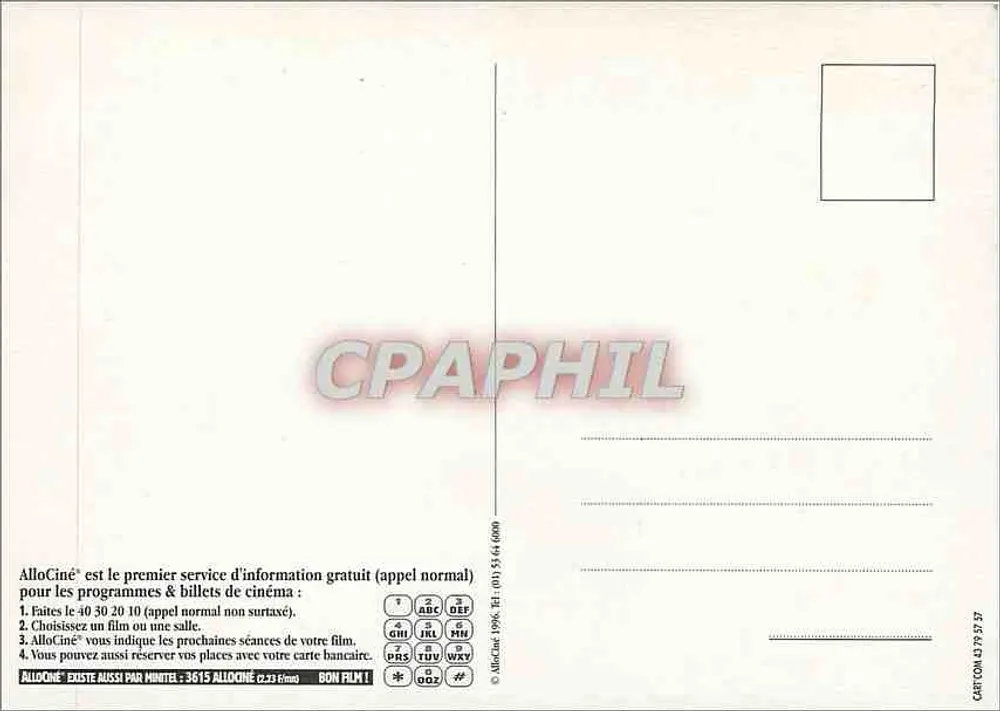 Paris : 350 salles de cinéma, 1 numéro de téléphone — AlloCiné, éditeur AlloCiné, n° de série CARTON 4379 57 57 - Verso