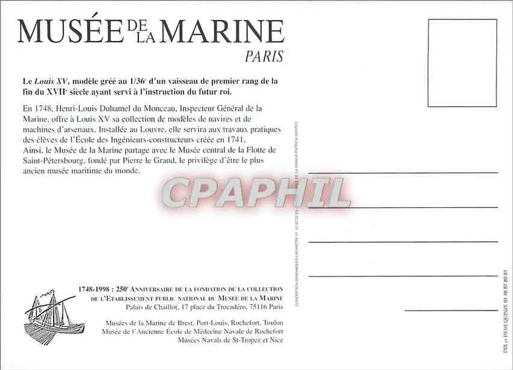 Museu da Marinha — 250º aniversário da fundação da coleção 1748-1998 - Verso