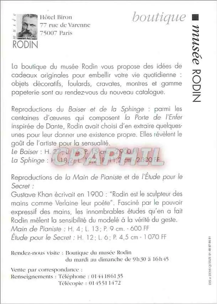 Bottega-regalo del museo Rodin — riproduzioni di opere — editore Museo Rodin - Verso