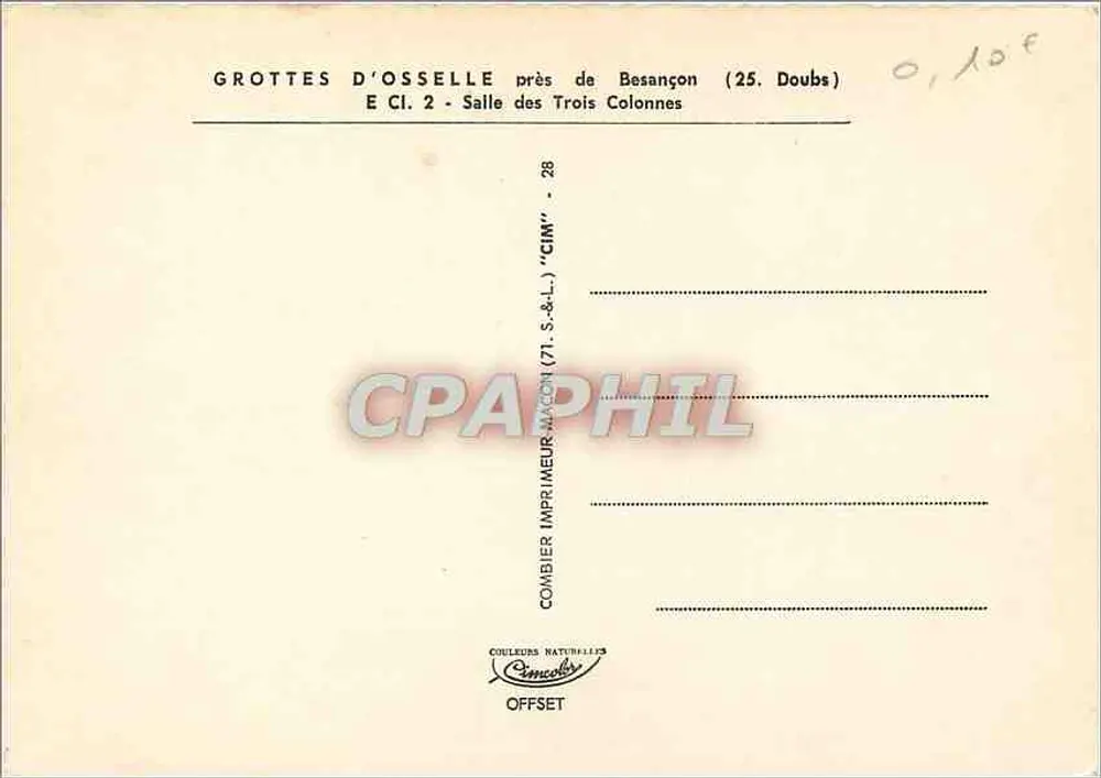 Höhlen von Osselle — Saal der drei Säulen — Combier Drucker-Baumeister - Rückseite