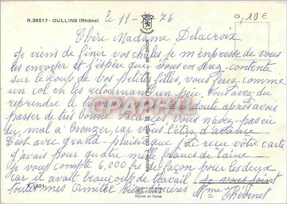 Oullins — vista panorâmica, igreja, piscina e prédios — edições J. Cellard - Verso