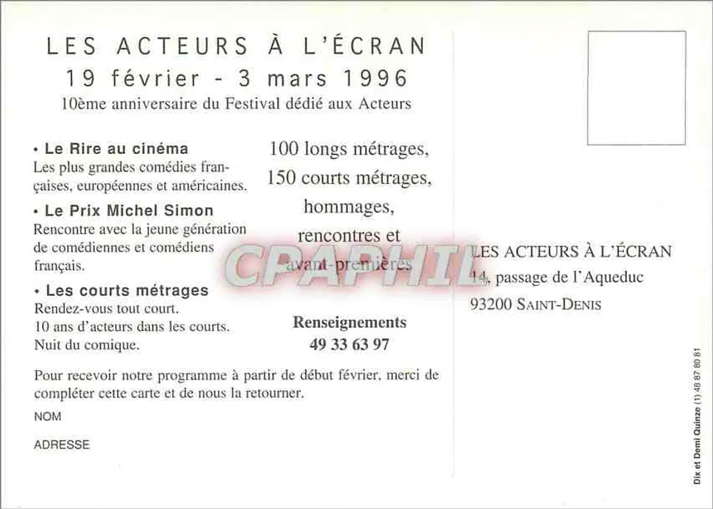 Actors on Screen — 10. Jubiläum des Festivals für Schauspieler — Saint-Denis - Rückseite