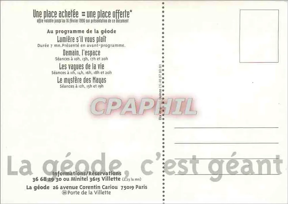 Die Geode — Werbung 'Eine Karte gekauft = eine Karte gratis' - Rückseite