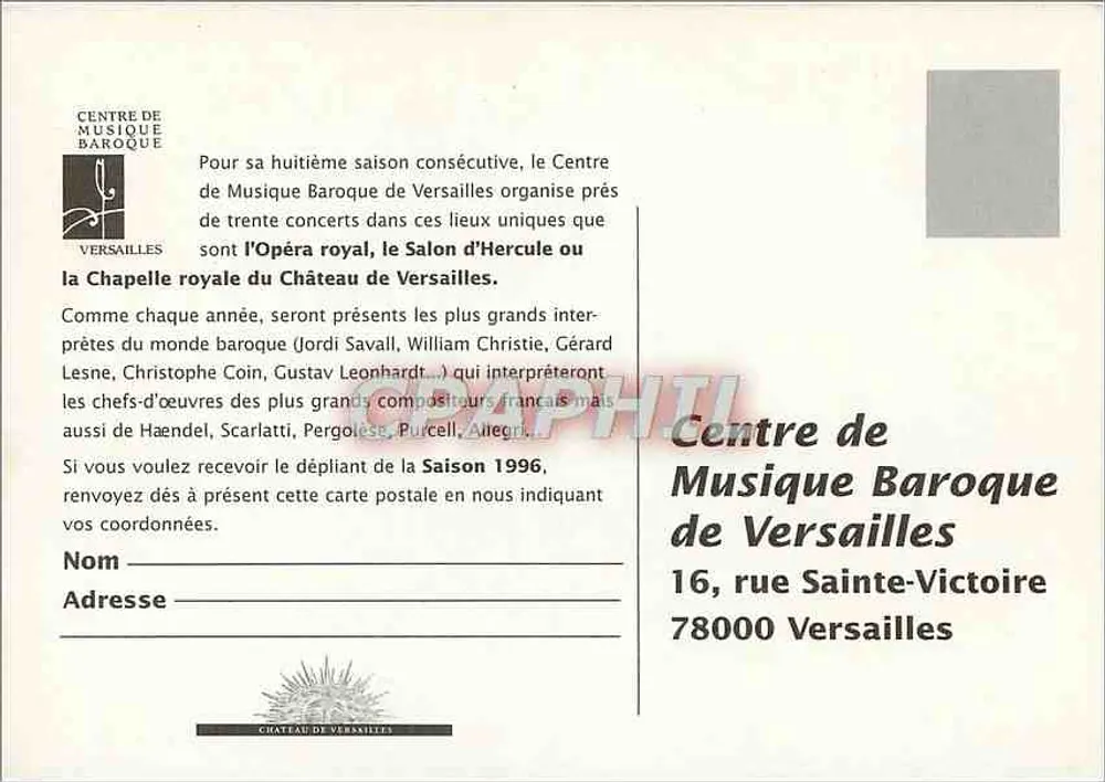 Centro de Música Barroca de Versailles — Série 1996 — Editor: Centro de Música Barroca de Versailles - Verso