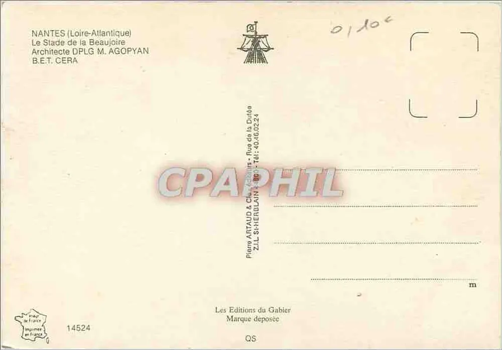 Stade de la Beaujoire — Nantes, Loire-Atlantique — Les Editions du Gabier - Verso