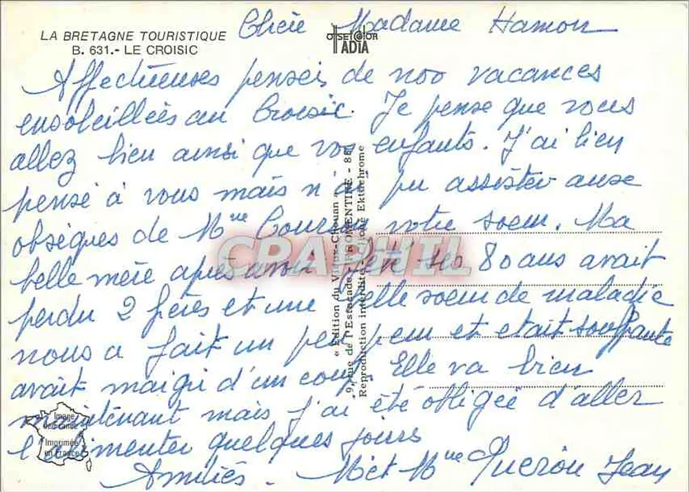 Le Croisic — vista do porto, praia e cais — editor La Bretagne Touristique, n° B. 631 - Verso