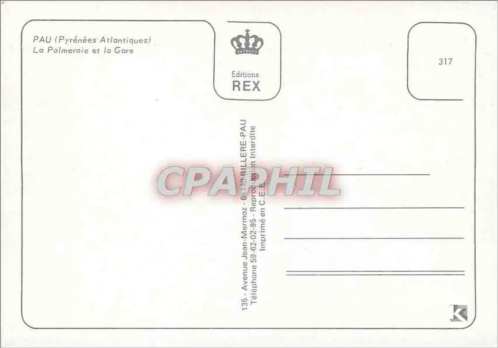 Pau — Die Palmeraie und die Station — Éditions REX - Rückseite