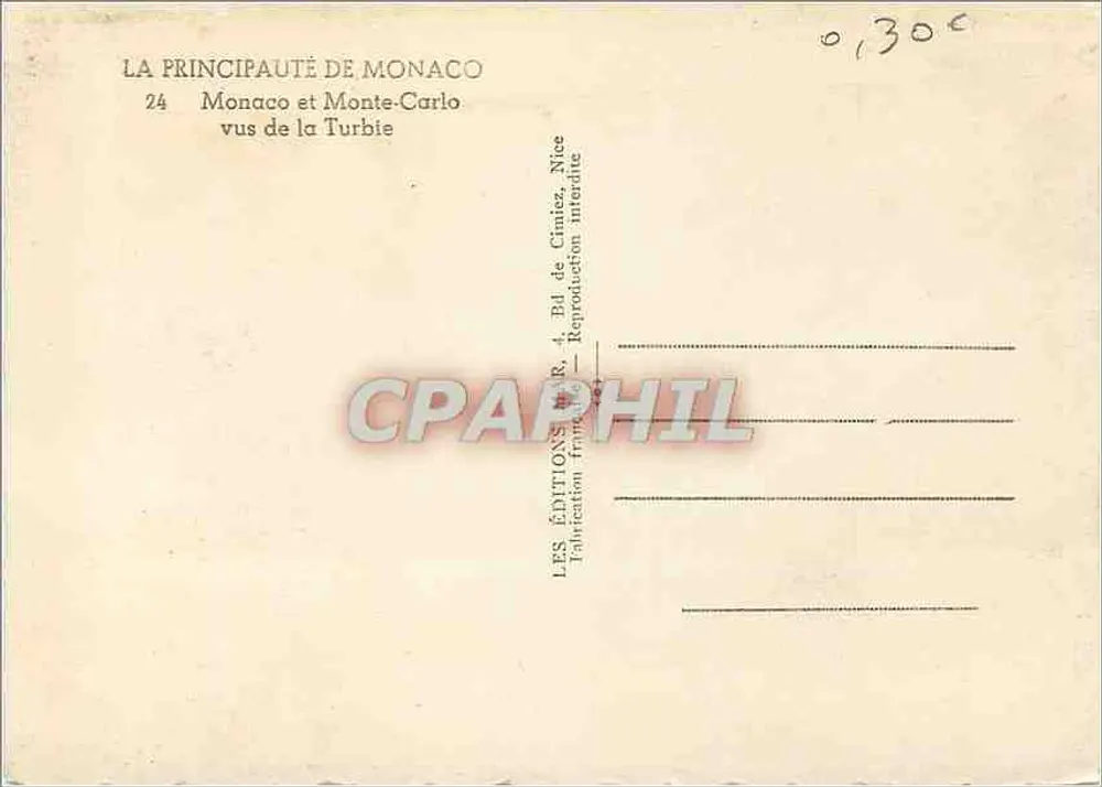 Monaco und Monte-Carlo — Von Turbie aus gesehen — Verlag Cimiez, Nice - Rückseite