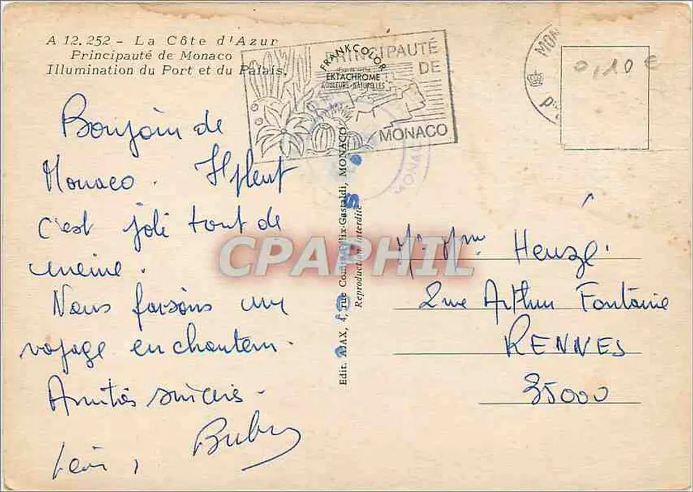Monaco — Beleuchtung des Hafens und des Falais — Verlag MAX, Monaco - Rückseite