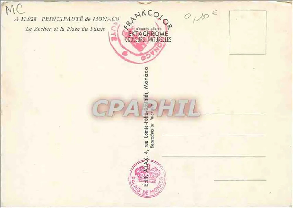 Le Rocher und Place du Palais — Monaco — Verleger Comte-Félix Gattildi - Rückseite