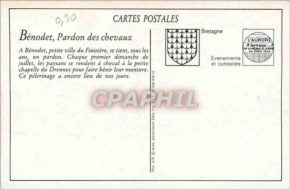Bénodet — A Procissão dos Cavaleiros no Drennec — Edição do Grand Hôtel, Boissel - Verso