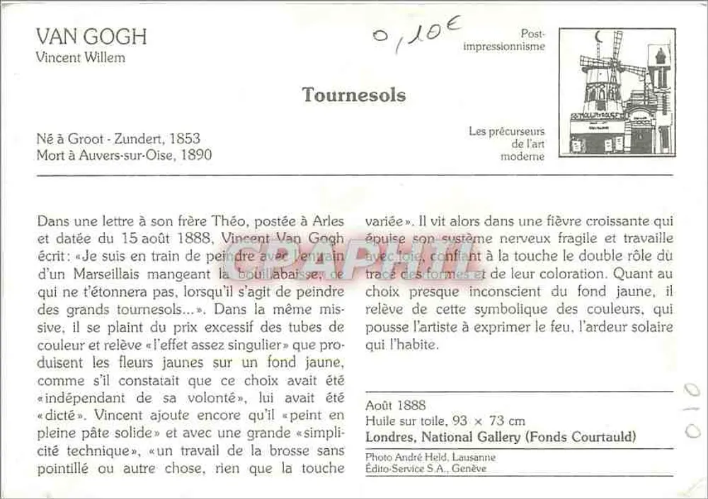 Girassóis — pintura de Vincent van Gogh — Édito-Service S.A., Genebra - Verso
