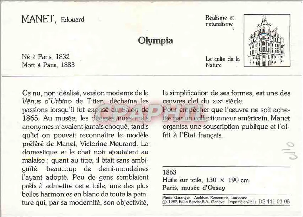 Olympia — obraz Maneta — Édito-Service S.A., Genewa - Rewers
