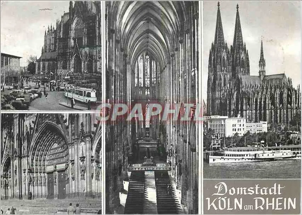 Cattedrale di Colonia — viste dall'esterno, dall'interno e dalla riva del fiume — Domstadt Köln am Rhein - Recto