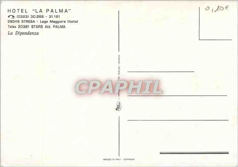 Hotel 'La Palma' — Stresa, Lago Maggiore — Verlag G. F. S. - Rückseite