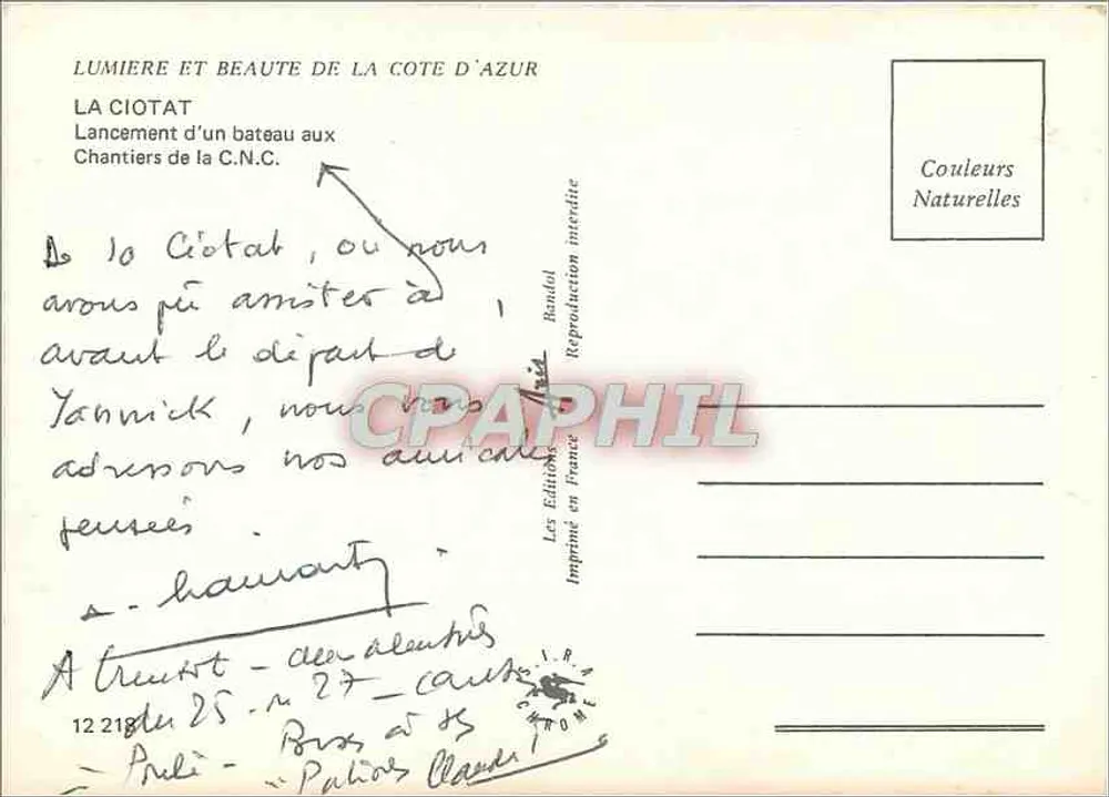 La Ciotat — Start eines Schiffes in den Werften der C.N.C. — Edition Couleurs Naturelles - Rückseite