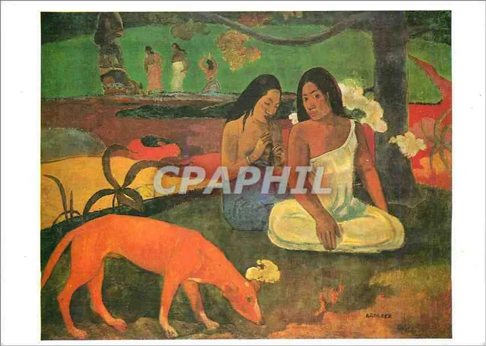 Duas mulheres e um cachorro — cena de Tahiti — Paul Gauguin, 1892 — Éditions Heuzan, Paris - Frente