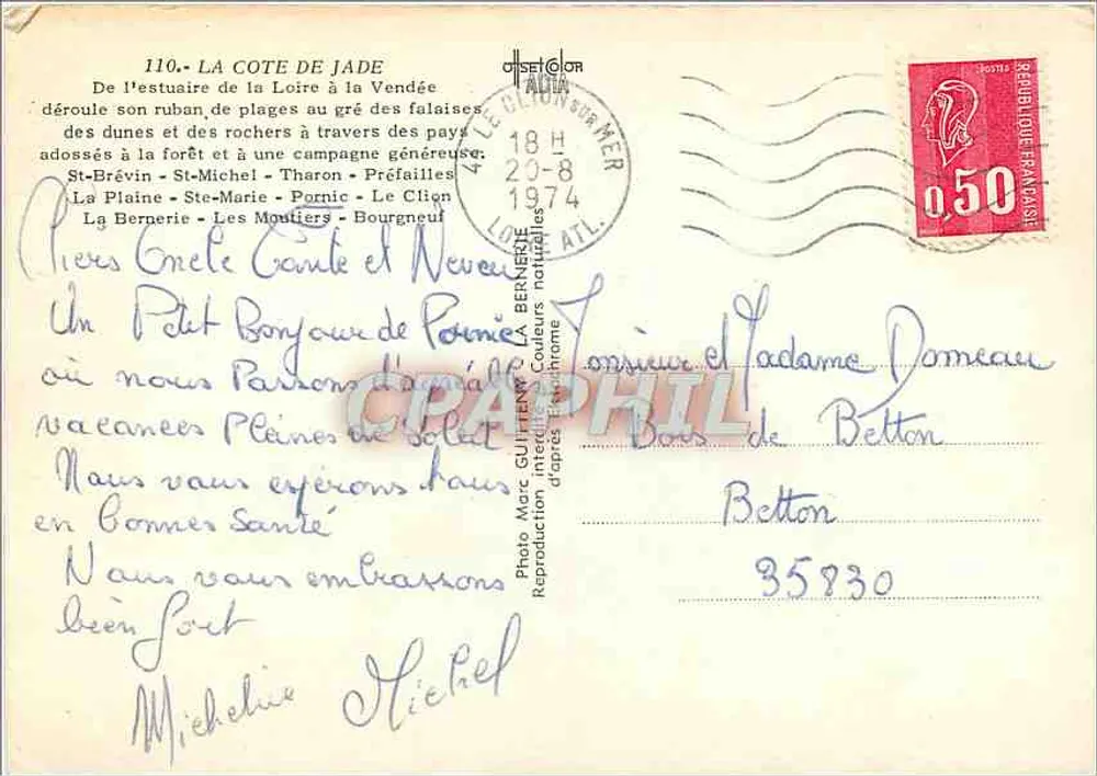Côte de Jade — Tharon-St-Michel, Ste-Marie, Pornic, Préfailles, La Bernerie, St-Brevin — Photo Marc GUITTENY - Rückseite