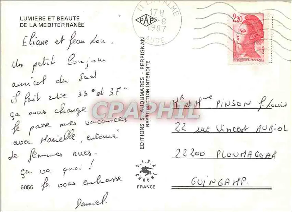 La Grande Bleue — Editora: Edições S. Audumares, n°6056 - Verso
