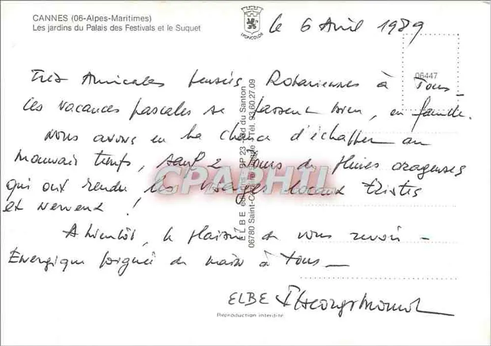 Cannes — Die Gärten des Palais des Festivals und der Suquet — Verlag Éditions de la Poste - Rückseite