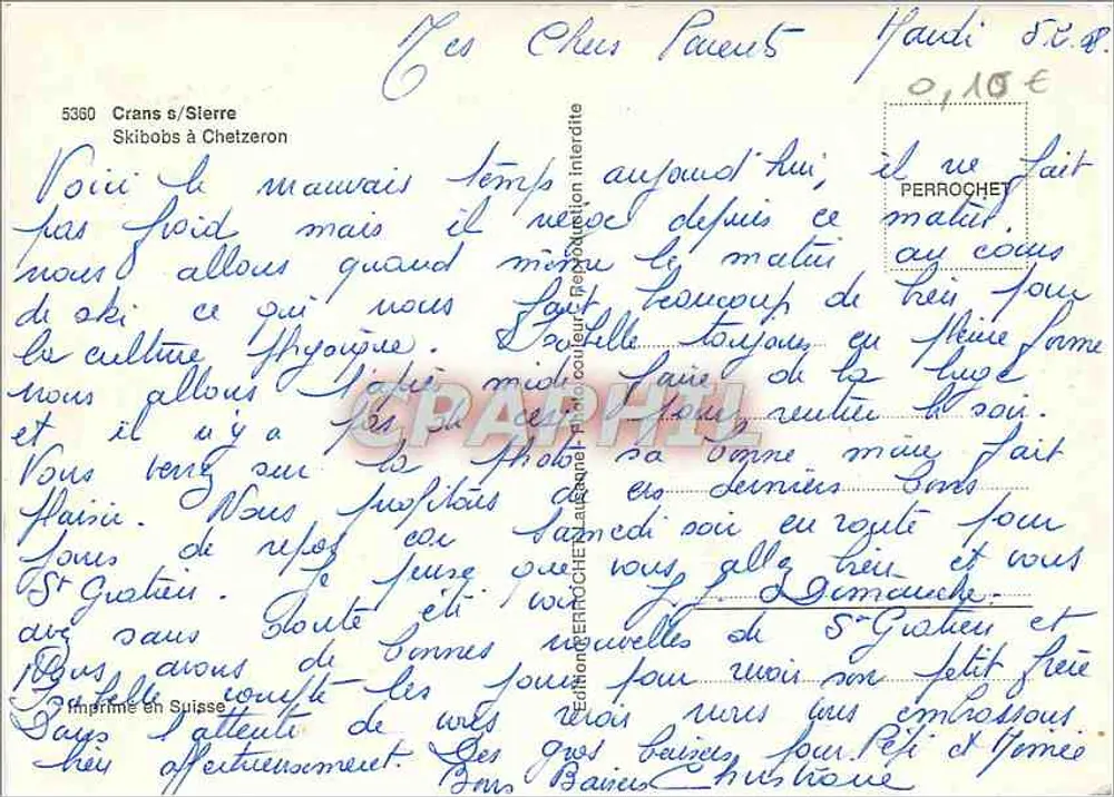 Dois esquiadores em skibobs em Crans-Sainte-Croix — Edições Perrochet, n° 5360 - Verso