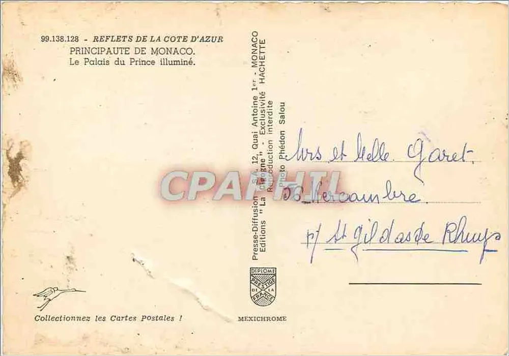 Palais du Prince illuminé — Principauté de Monaco — Éditions Hachette Salou - Verso