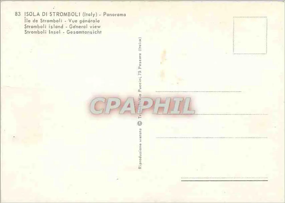 Stromboli — Îles Éoliennes — éditeur Trieste, Via Puccini, 75 Pescara - Verso