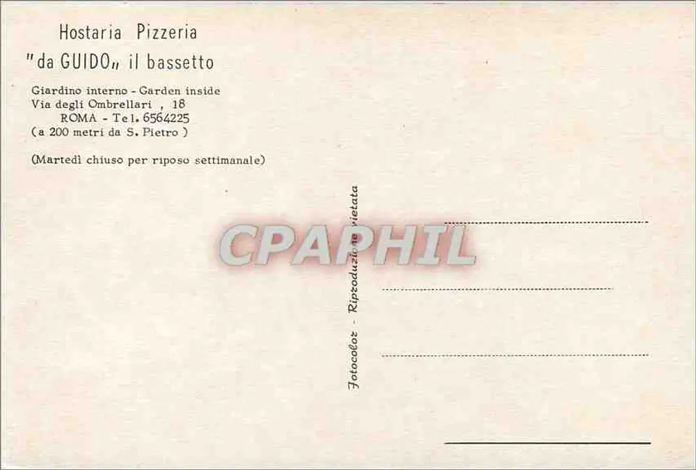 Hostaria Pizzeria "da GUIDO, il bassetto" — Rom — Verlag Fotocolor - Rückseite
