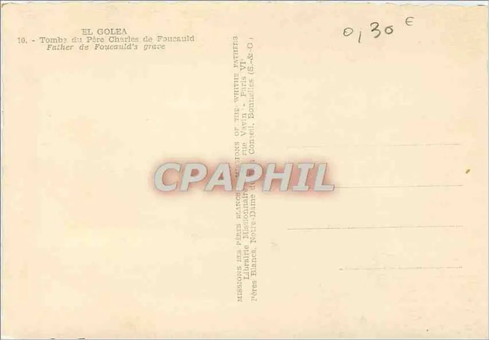 Grób Ojca Foucaulda — Él Golea — Missions des Pères Blancs - Rewers