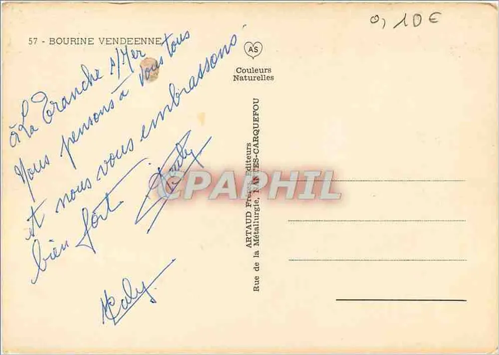 Casa com telhado de palha — Bourine, Vendée — editores Artaud Frères - Verso