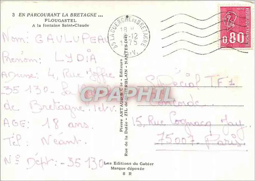 Enquanto percorre a Bretanha — Fonte Saint-Claude — Pierre Artaud & Cie, editores - Verso