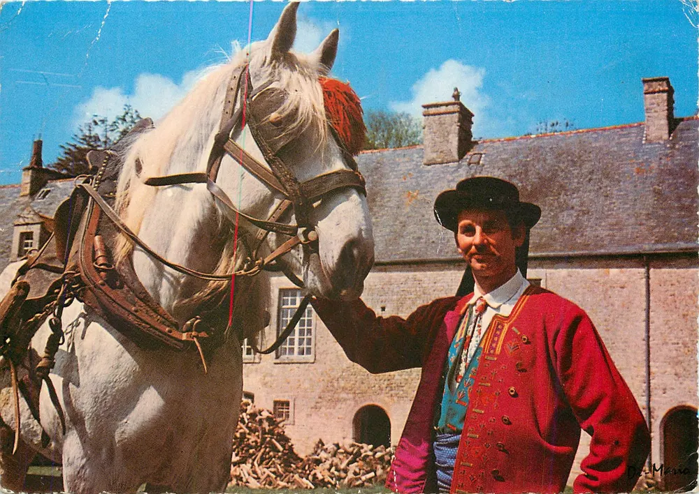 Biały koń i jeździec w stroju bretońskim — Éditions « DL MÉMO » n° 7053 - Awers