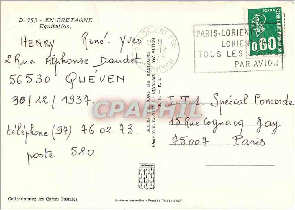 Equitação na Bretanha — D. 753 — Belles Éditions de Bretagne - Verso