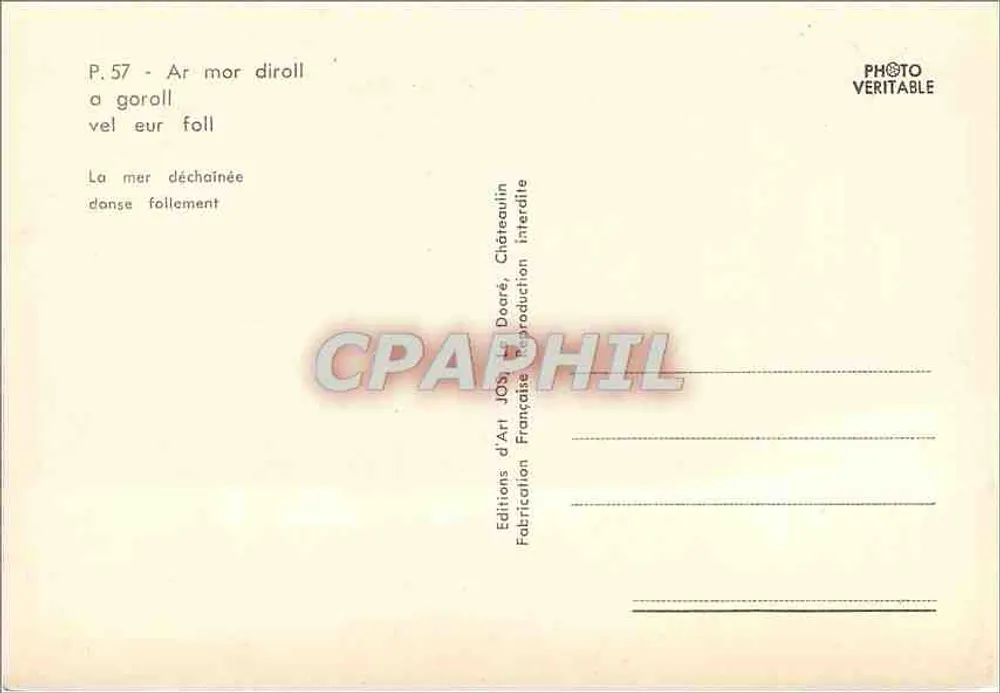 Wilde Wellen auf den Felsen — P.57 — Éditions d'Art JOS, Châteaulin - Rückseite