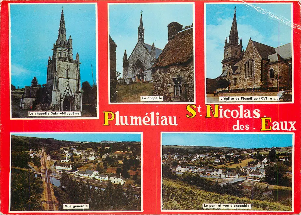 Pluméliau-Saint-Nicolas-des-Eaux — vista de três igrejas e do vilarejo — Edições Herblain - Frente