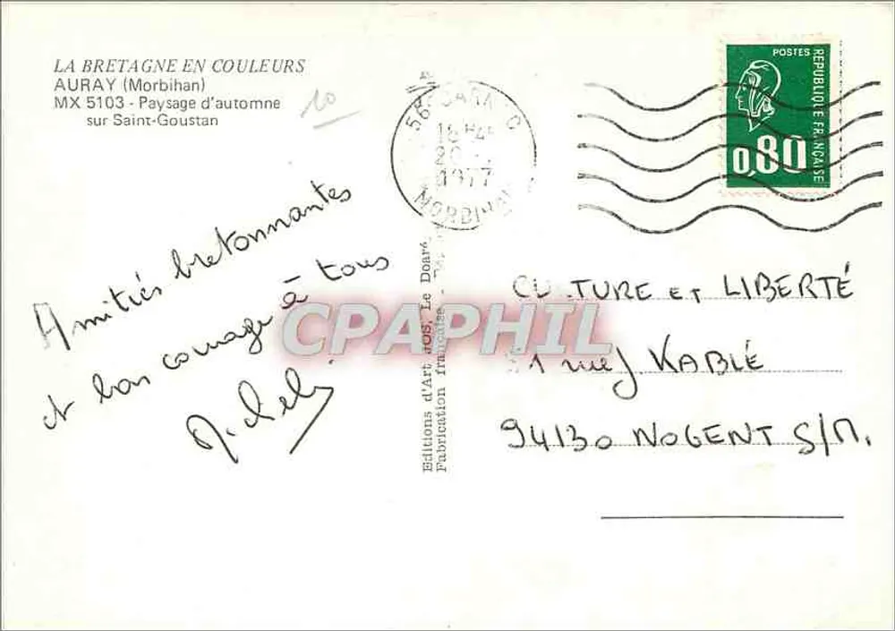 Auray (Morbihan) — Paisagem de outono em Saint-Goustan — Edições d'Art P.O.S. Le Doar - Verso