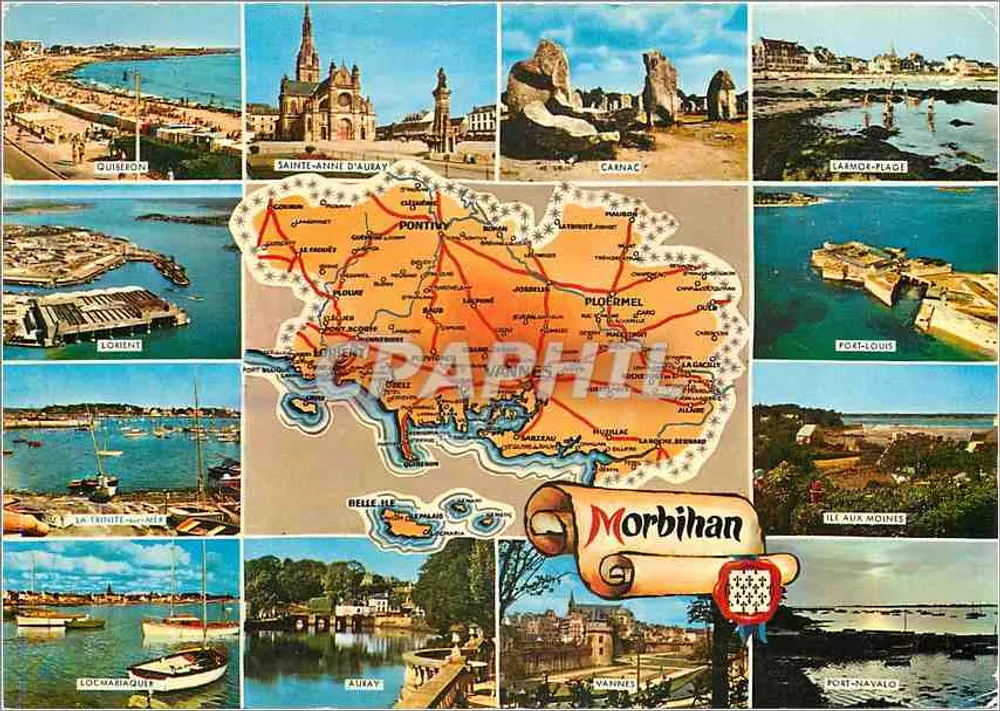 Morbihan — Carta postal turística com mapa e vistas — Editor Keryado - Frente
