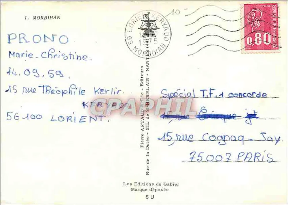 Morbihan — Carta postal turística com mapa e vistas — Editor Keryado - Verso