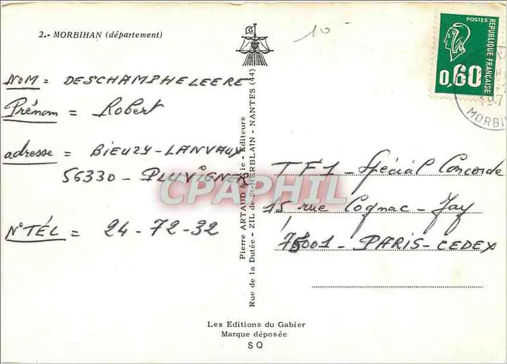Morbihan — Carta postal turística com mapa e fotos de locais — Éditions Pierre Aftaïd & Cie - Verso