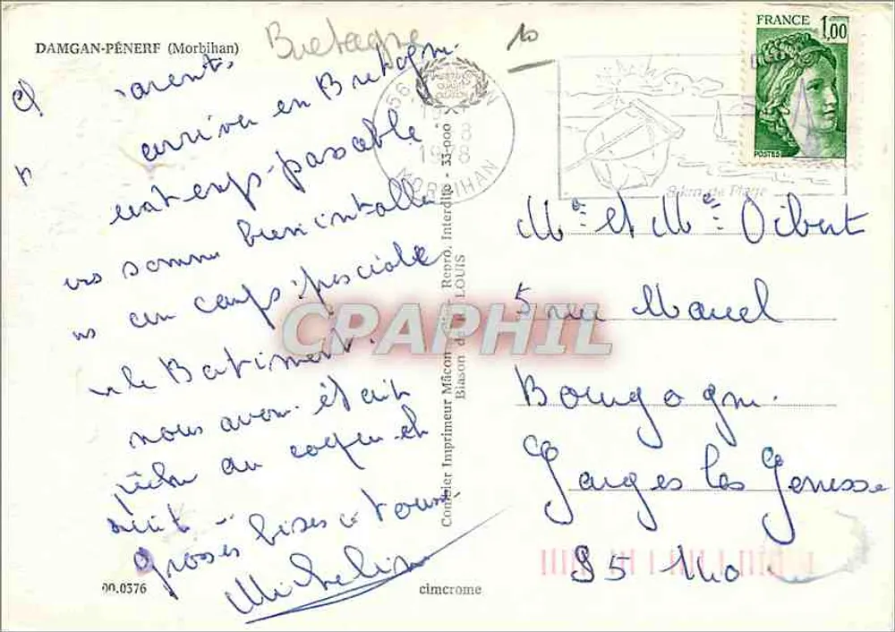 Damgan-Pénerf — seu porto suas praias — Impressor Mâcon - Verso