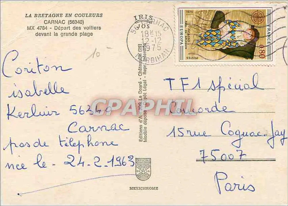 Carnac - Partida dos barcos diante da grande praia — Éditions d'Art La Doaré - Verso