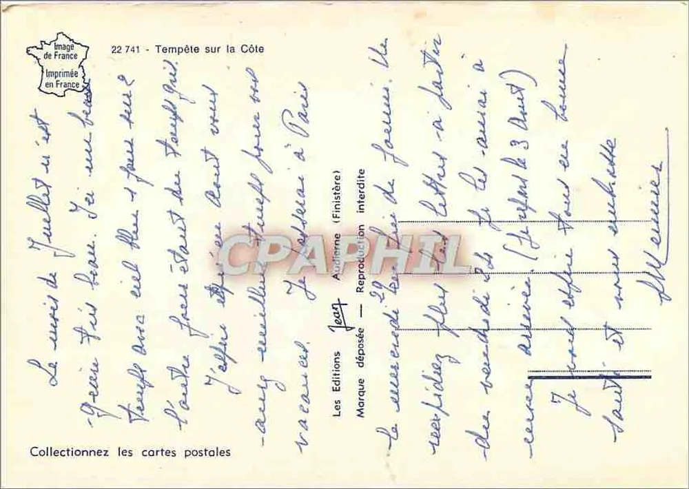 Burza na wybrzeżu — Éditions Jean (Finistère) — n° 22 741 - Rewers