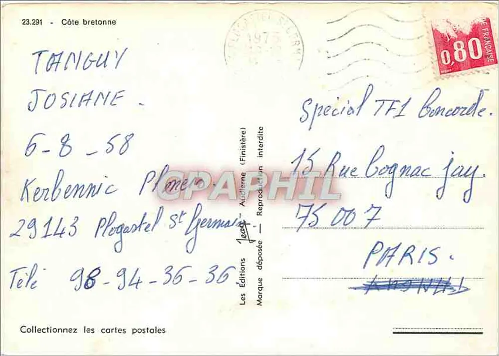 Côte bretonne — widok wybrzeża z białymi domami i skałami — Wydawnictwo Audierne (Finistère) nr 23.291 - Rewers