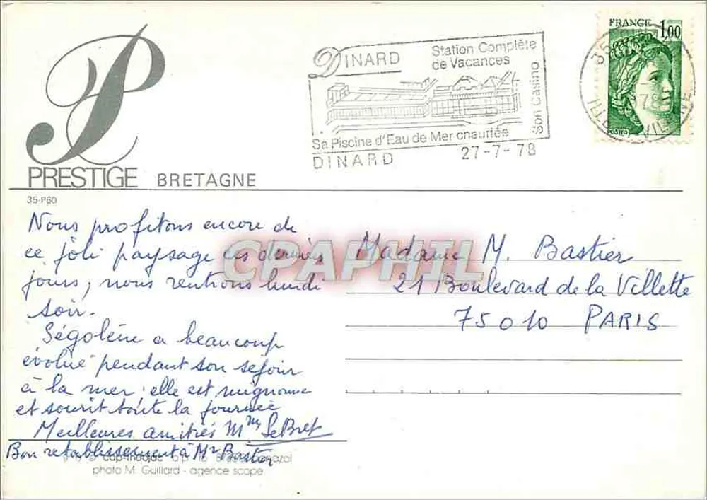 Ondas contra rochedos — Dinard, Bretagne — Prestige Bretagne, n° 35-P60 - Verso