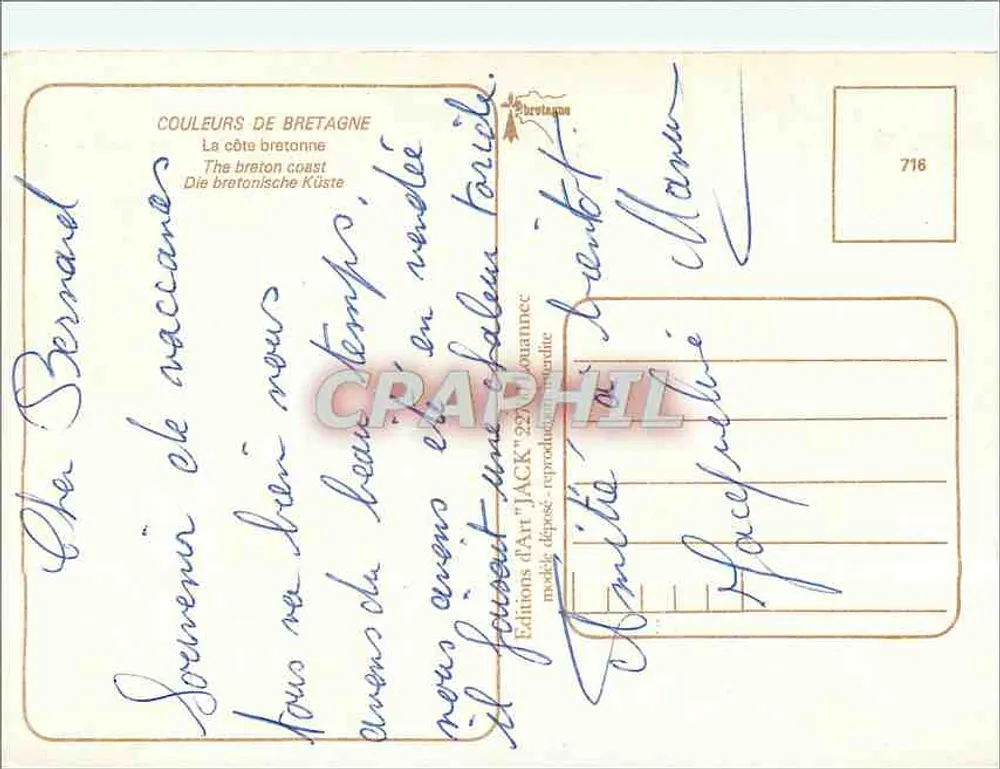 Côte bretonne — rochedos e ondas — Éditions d'Art 'JACK' n°716 - Verso