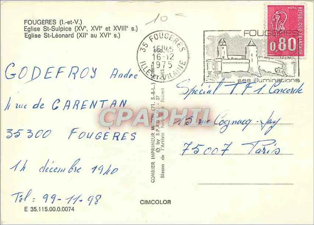 Fougères — Kirche Saint-Léonard und Saint-Sulpice — Verlag CIMCOLOR - Rückseite